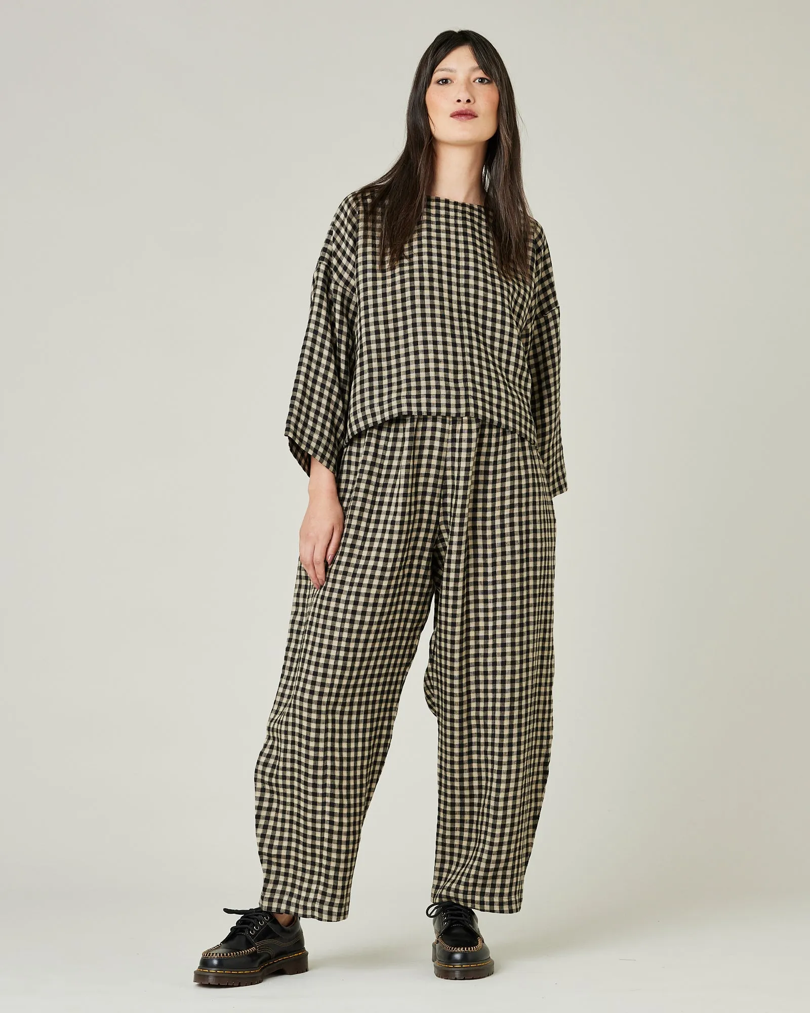 Lily Black & Ecru Check Linen Top