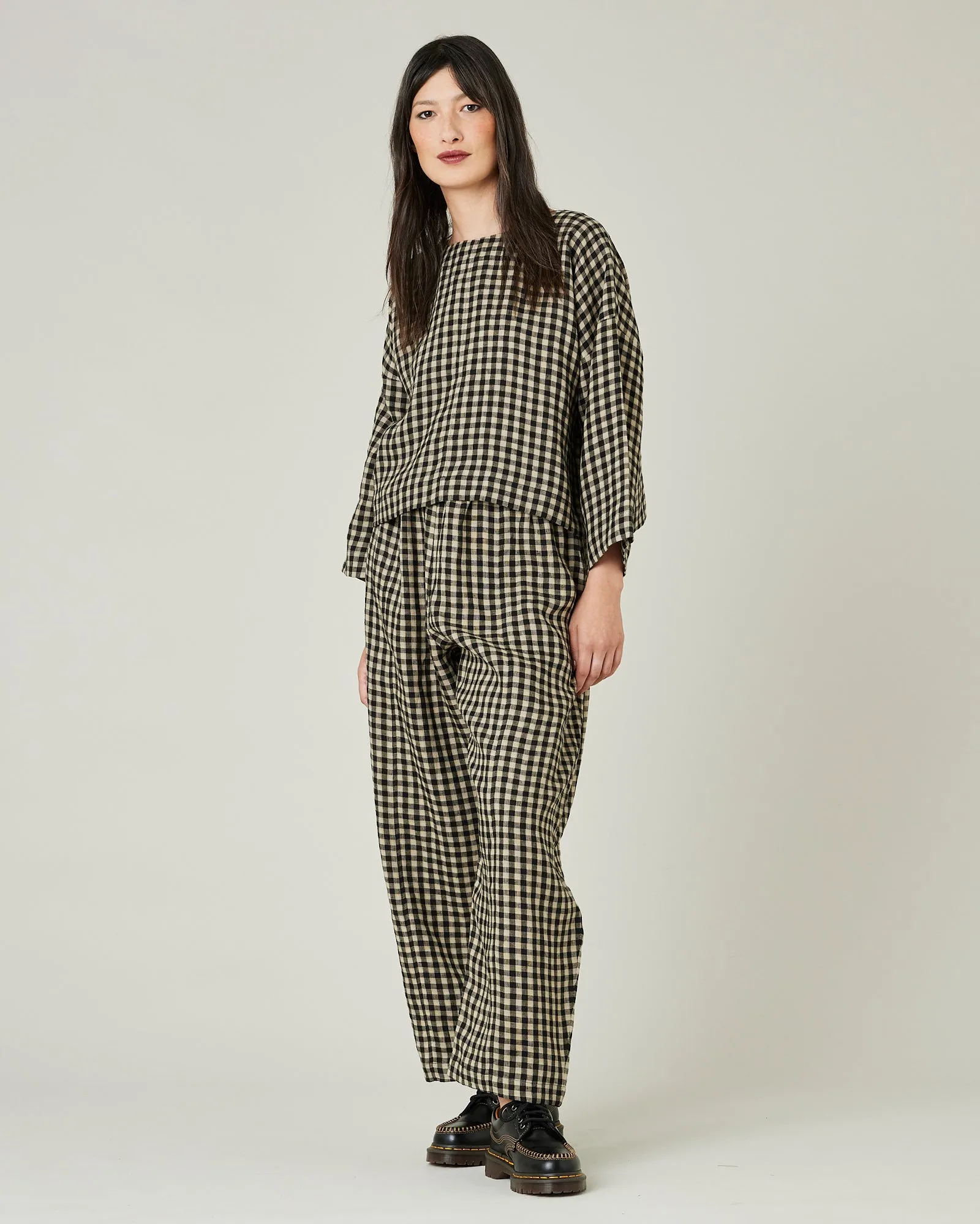 Lily Black & Ecru Check Linen Top