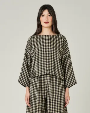Lily Black & Ecru Check Linen Top