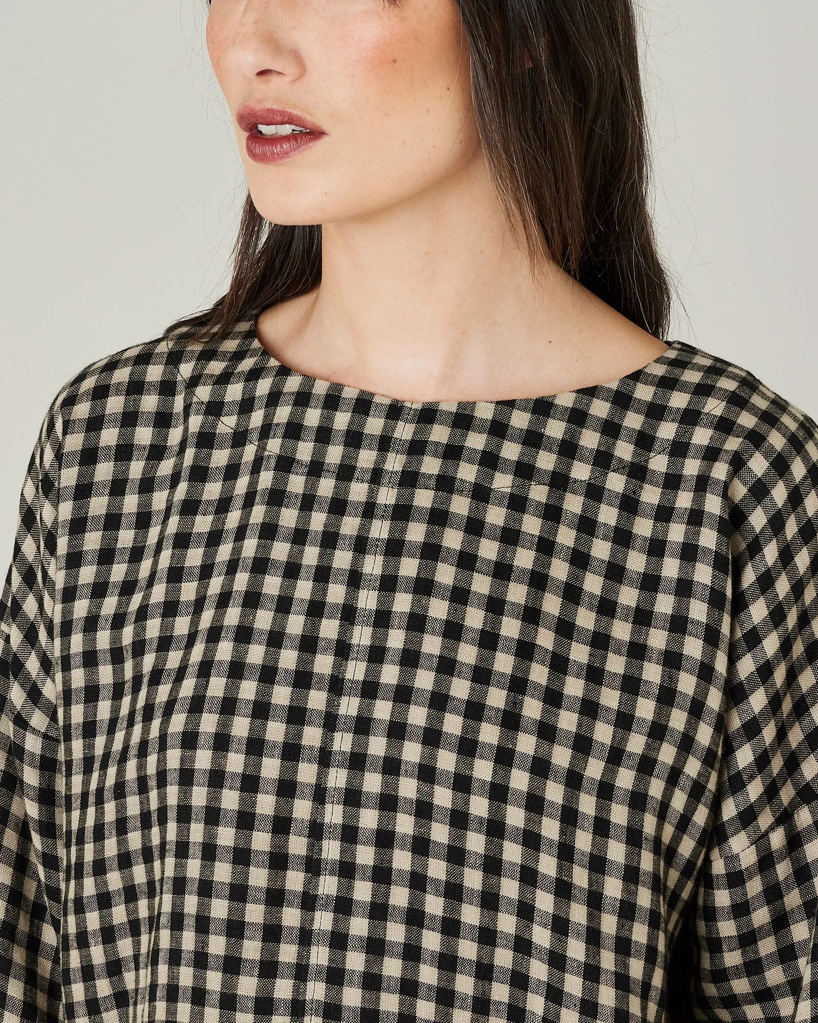 Lily Black & Ecru Check Linen Top