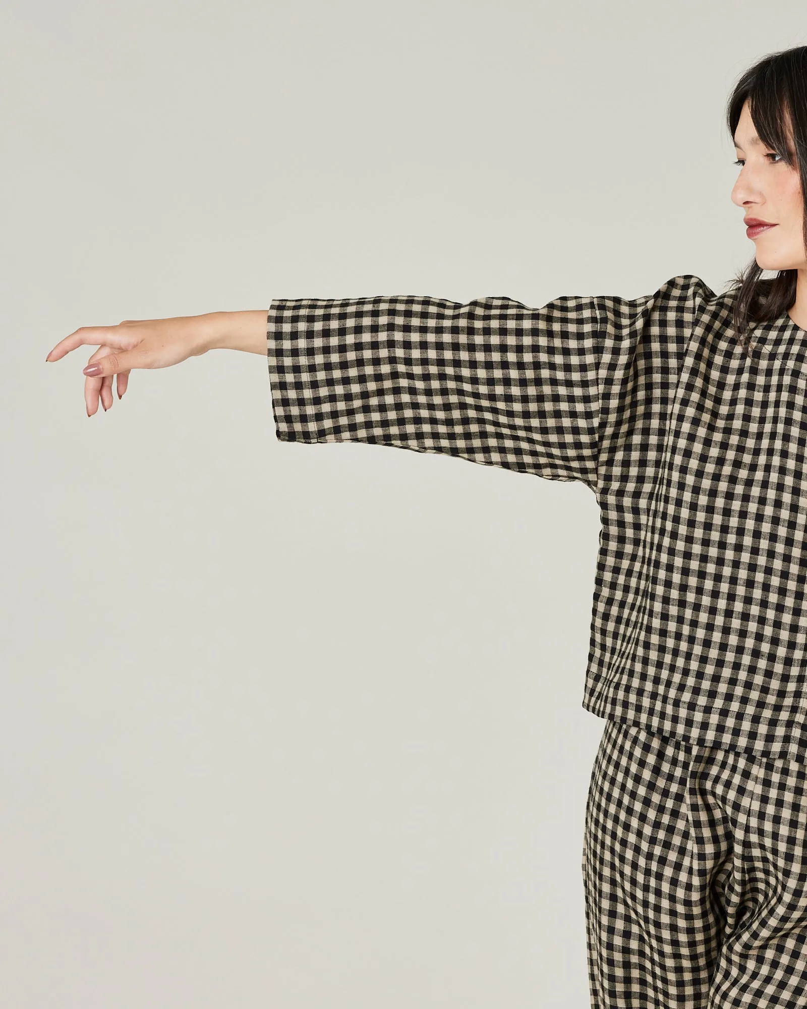 Lily Black & Ecru Check Linen Top