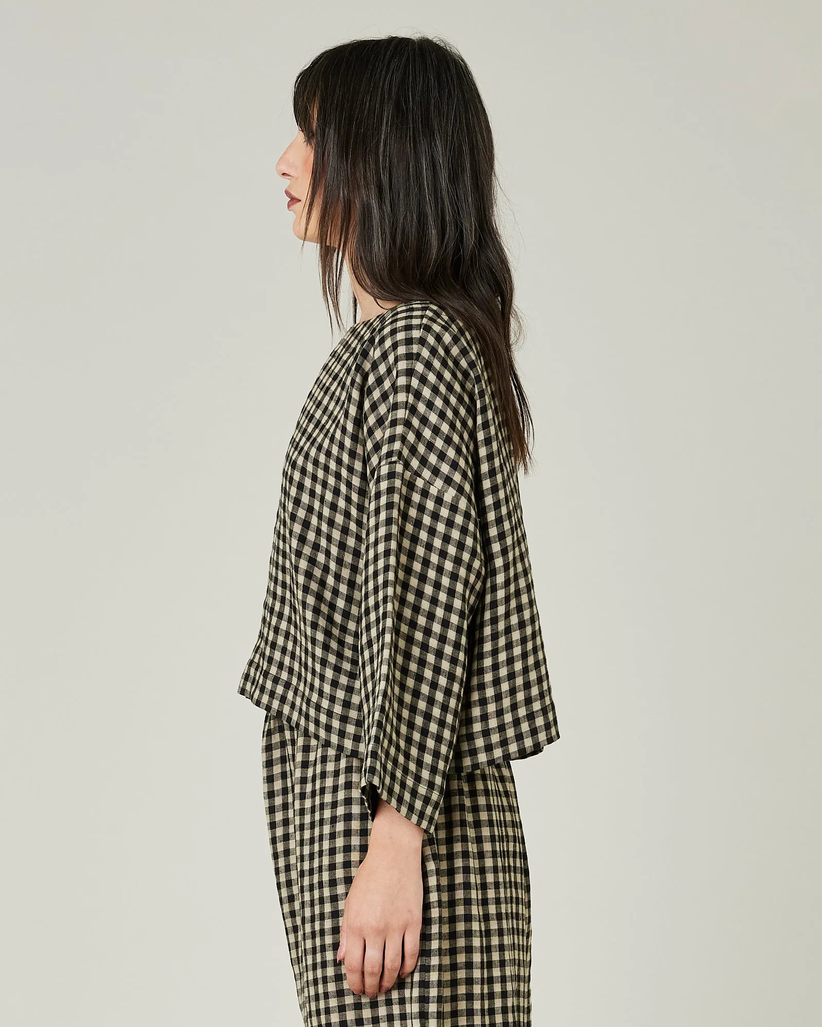 Lily Black & Ecru Check Linen Top