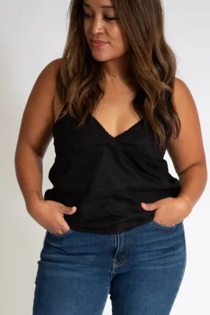Linen Babydoll Tank (Black)