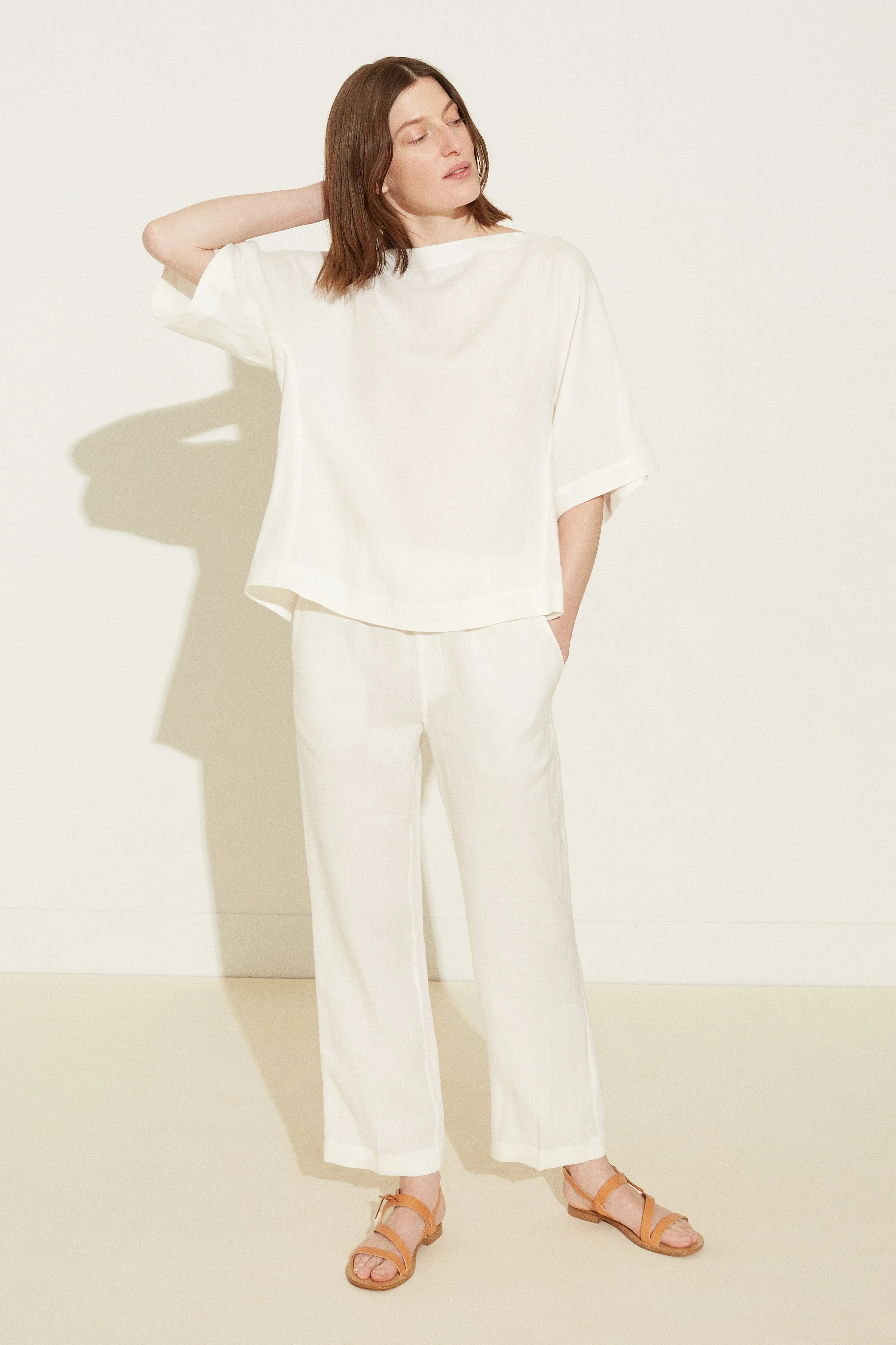 Linen Back Pleat Top - White