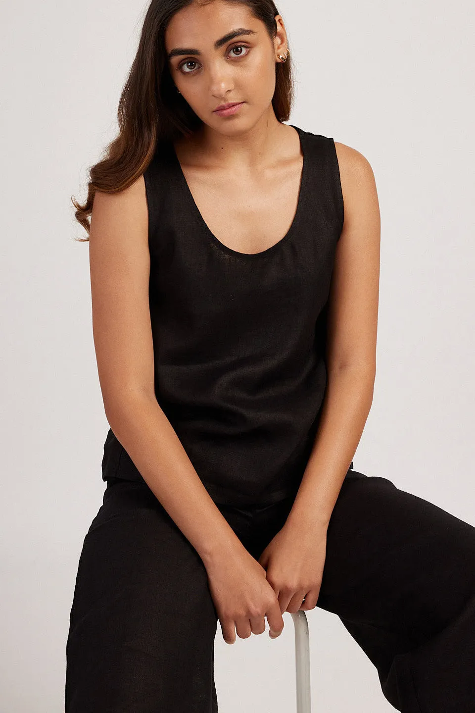 Linen Co-ord Set with Round Neck Tank and Wide Leg Pants