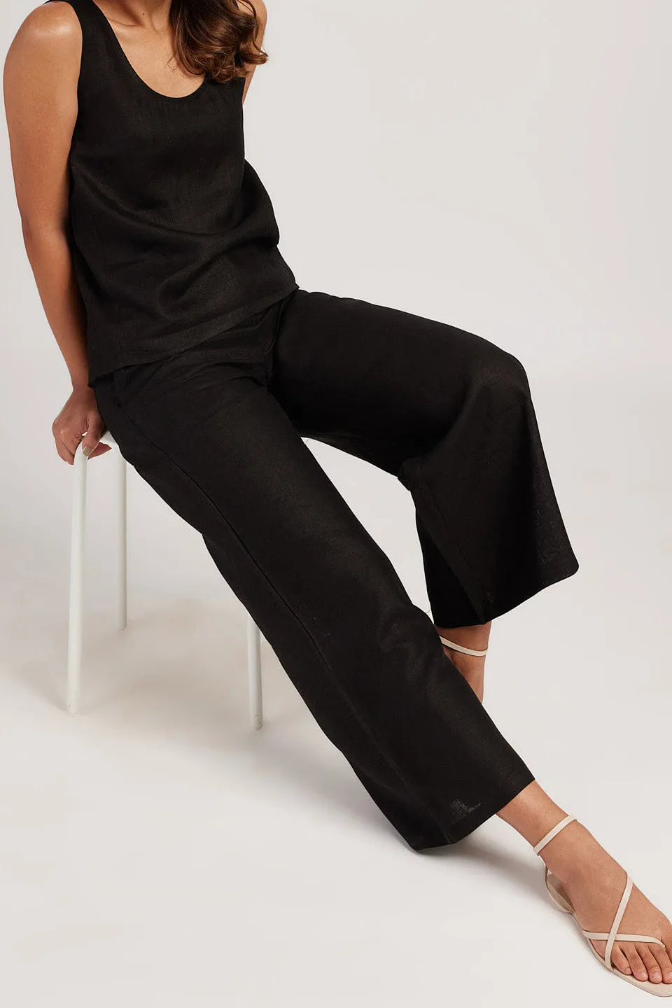 Linen Co-ord Set with Round Neck Tank and Wide Leg Pants