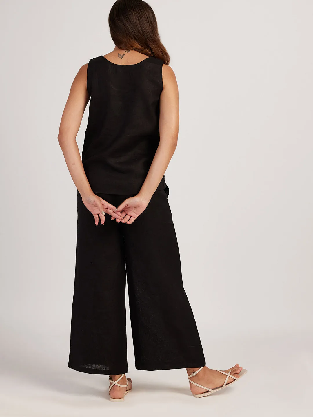 Linen Co-ord Set with Round Neck Tank and Wide Leg Pants