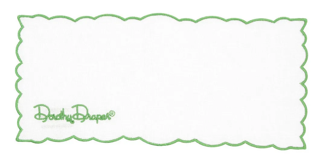 Linen Cocktail Napkin ~ Embroidered Dorothy Draper Green