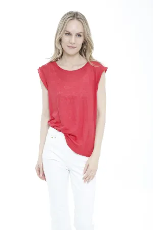Linen Crew Neck Ruffle Tank