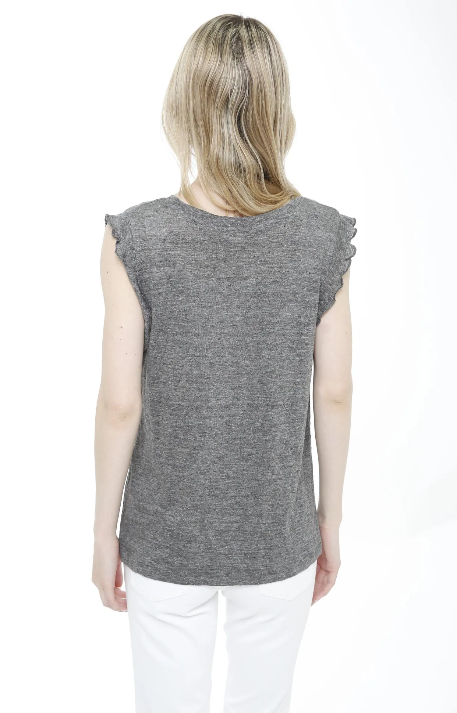 Linen Crew Neck Ruffle Tank