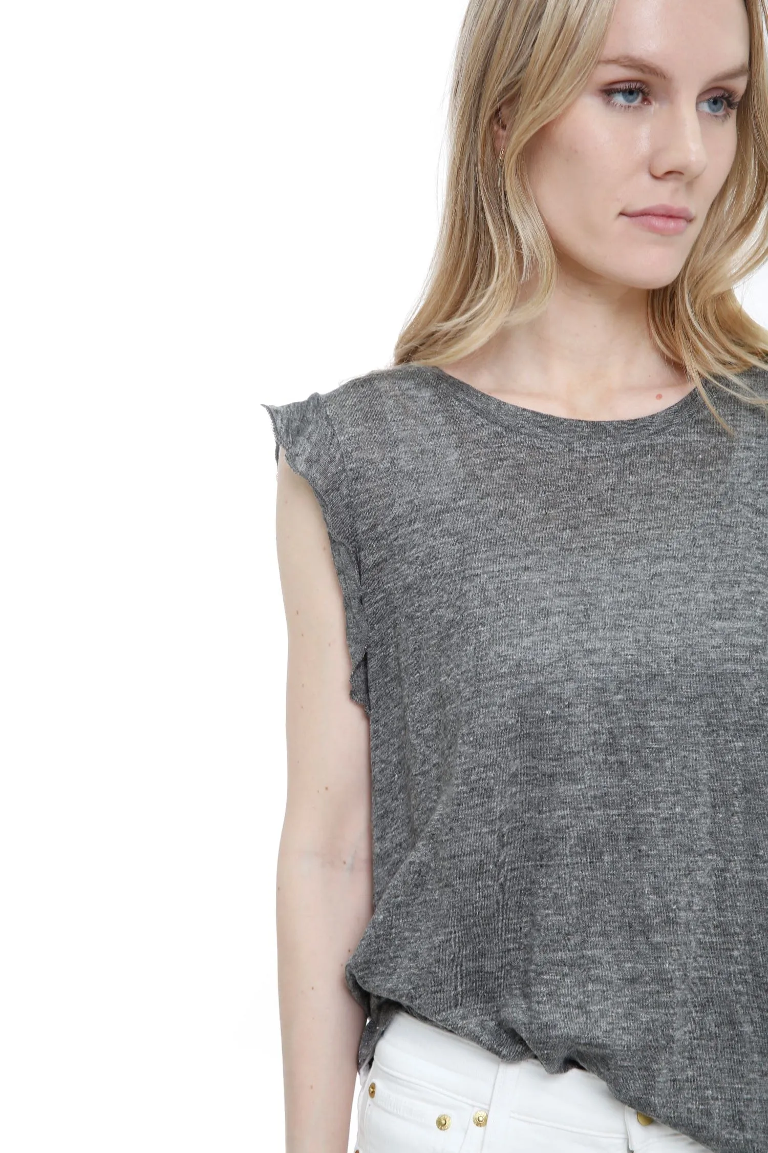 Linen Crew Neck Ruffle Tank