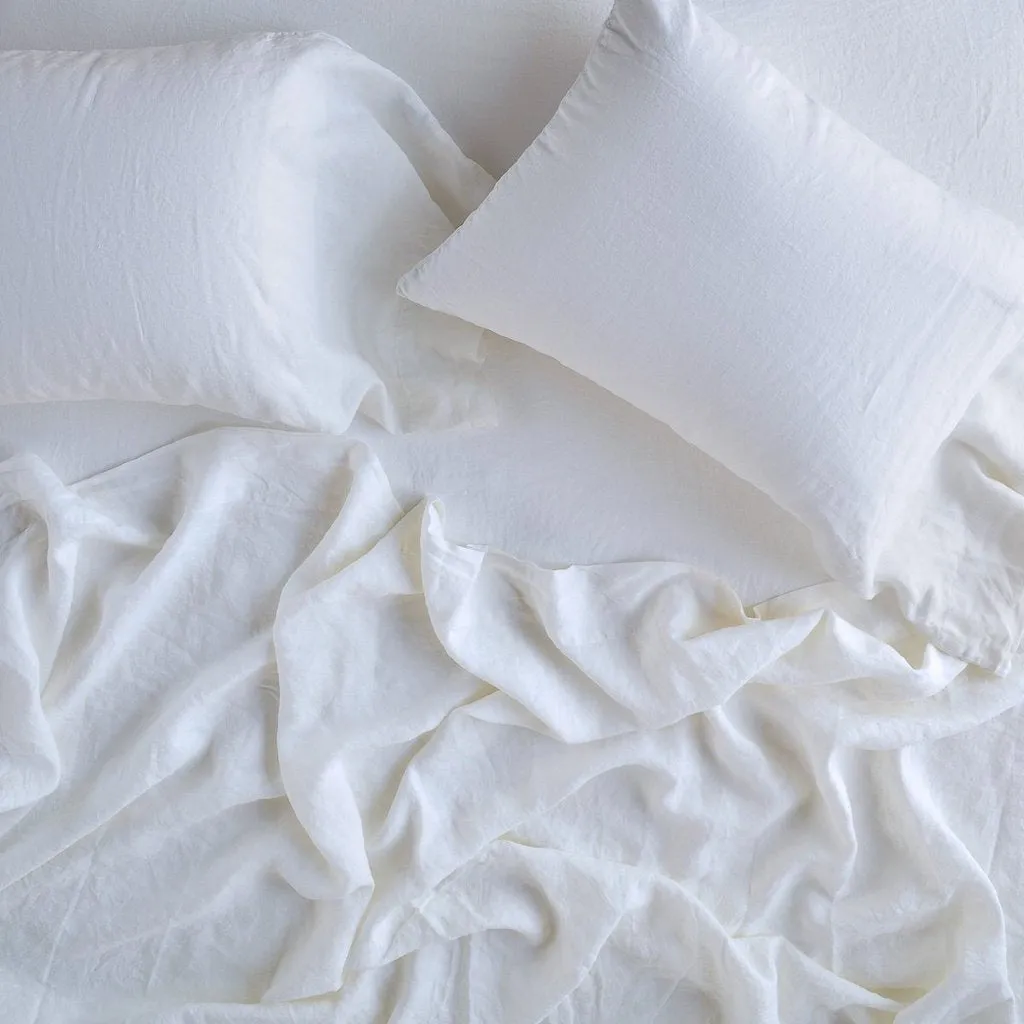 Linen Flat Sheet - White - King