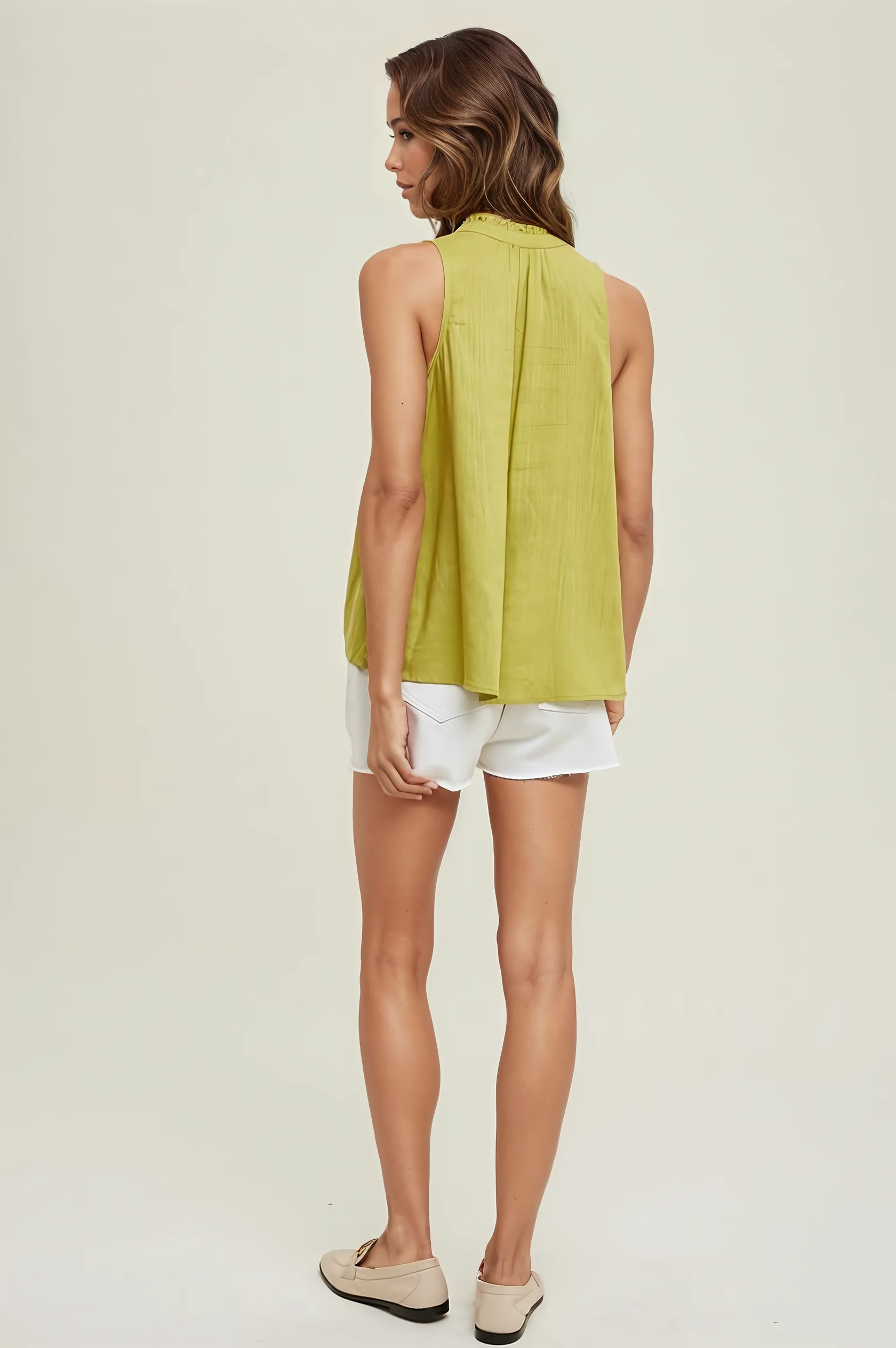 LINEN HIGH NECK TANK IN LIME