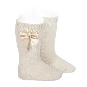 Linen Perlé Satin Bow Socks