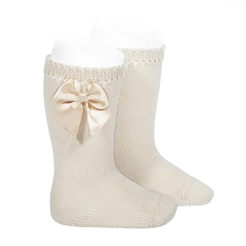 Linen Perlé Satin Bow Socks