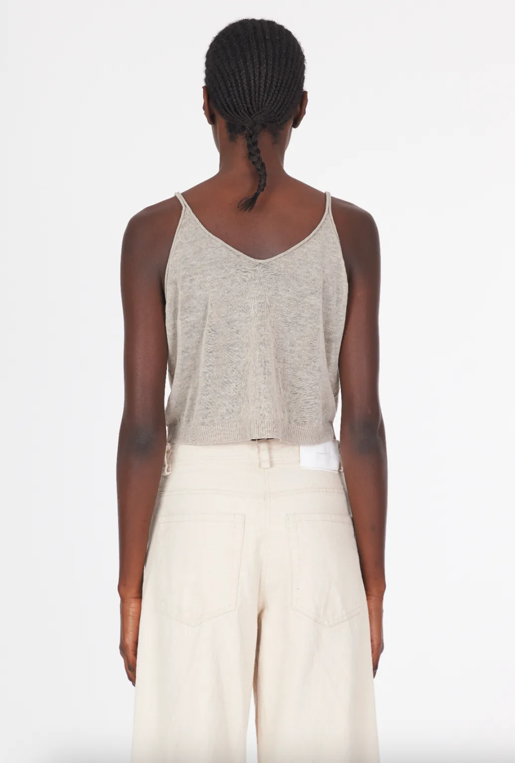 Linen Short Top Thin Straps - Sand