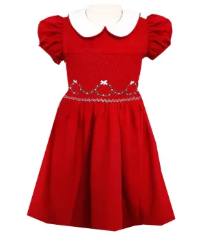 Little Threads Smocked Corduroy Tie-Back Christmas Dress