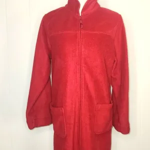 L.L.BEAN maroon full-length full-zip fleece cabincore bathrobe.