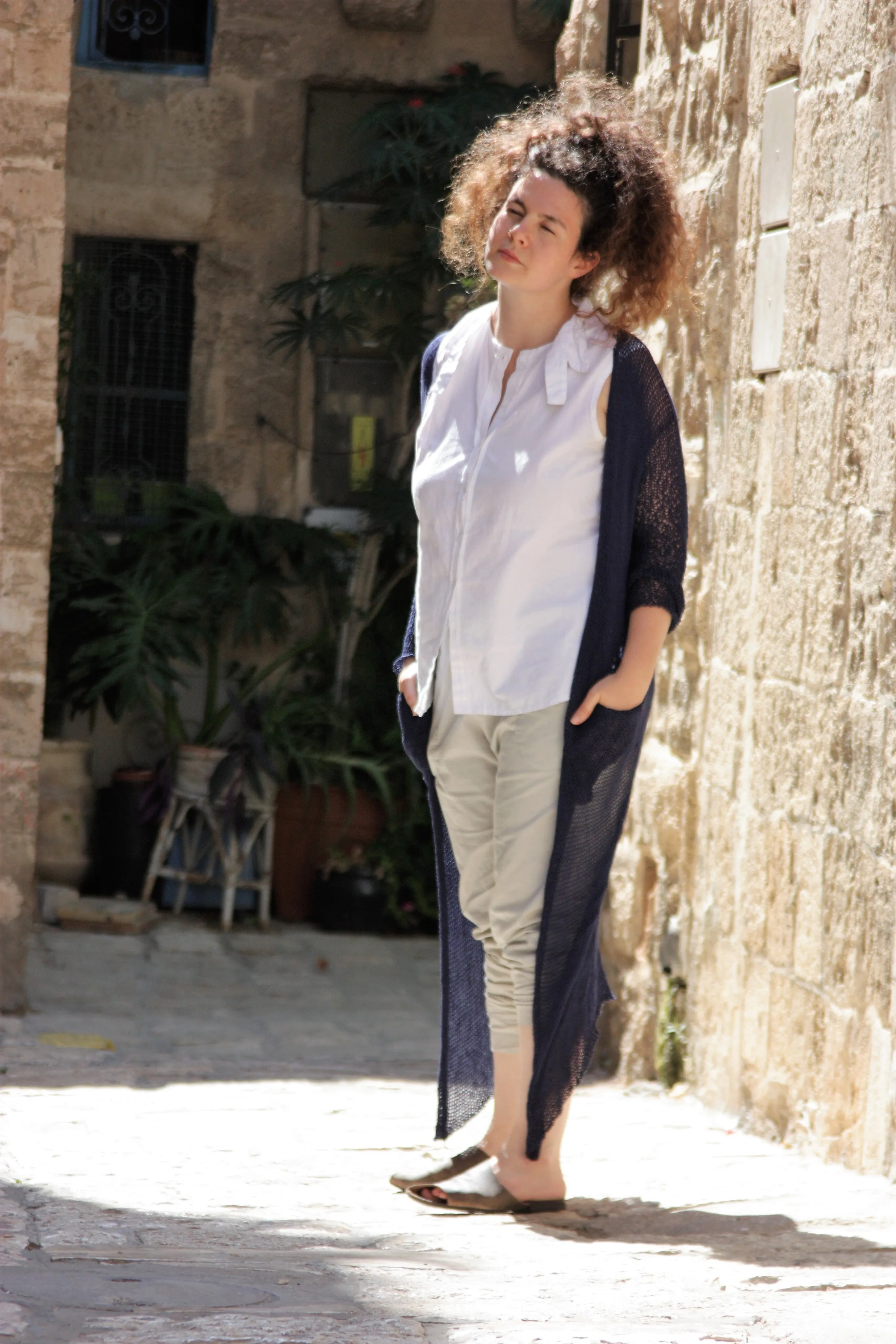 Long Bamboo Cardigan with Pockets- Dark Blue