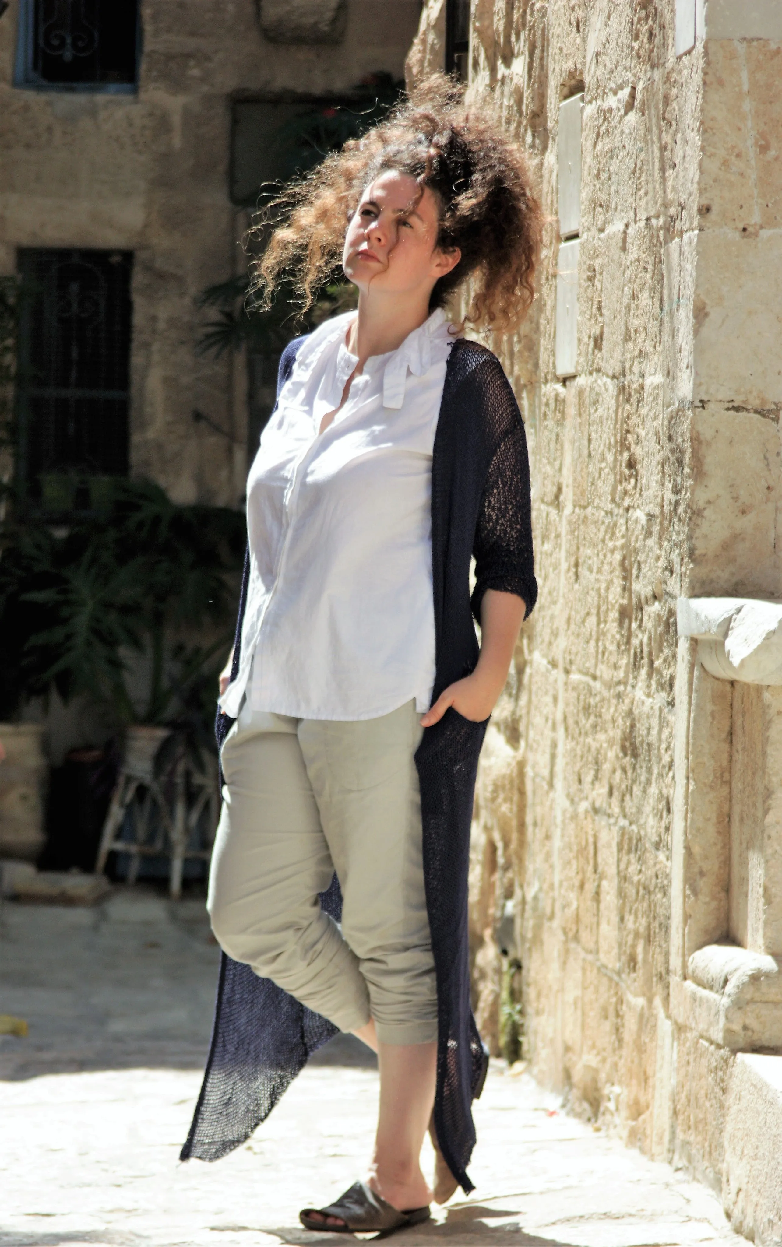 Long Bamboo Cardigan with Pockets- Dark Blue