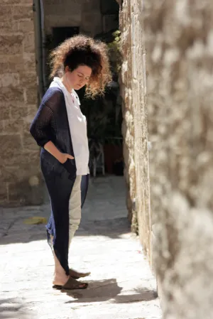 Long Bamboo Cardigan with Pockets- Dark Blue