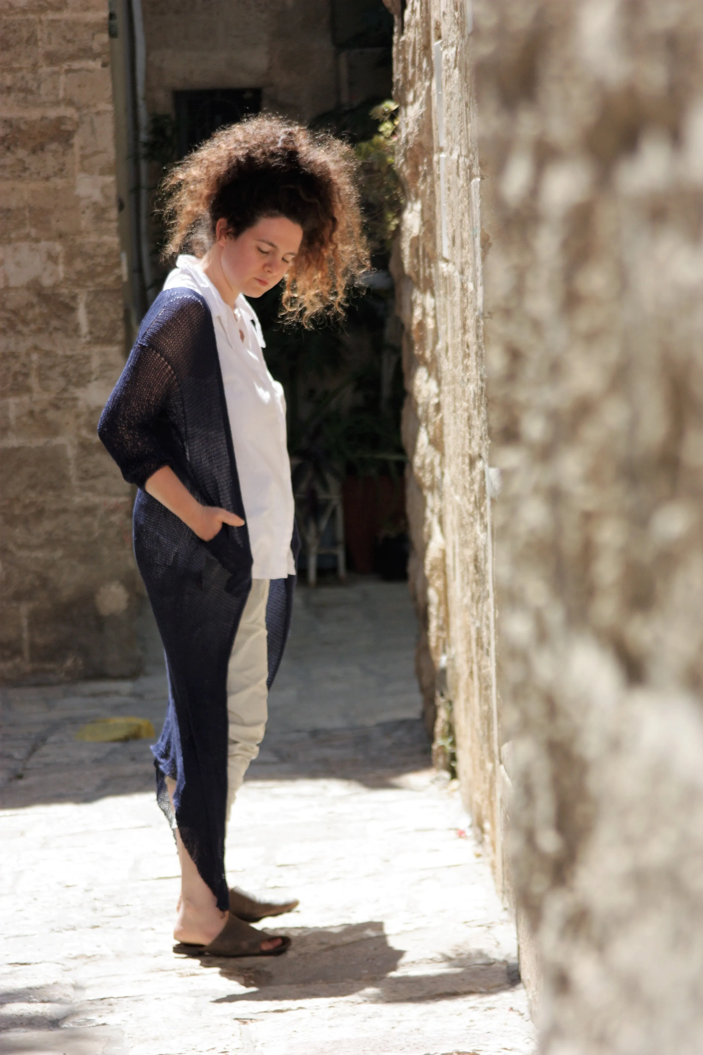 Long Bamboo Cardigan with Pockets- Dark Blue