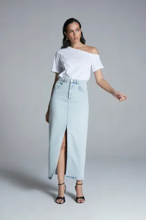 Long Denim Skirt With Slit