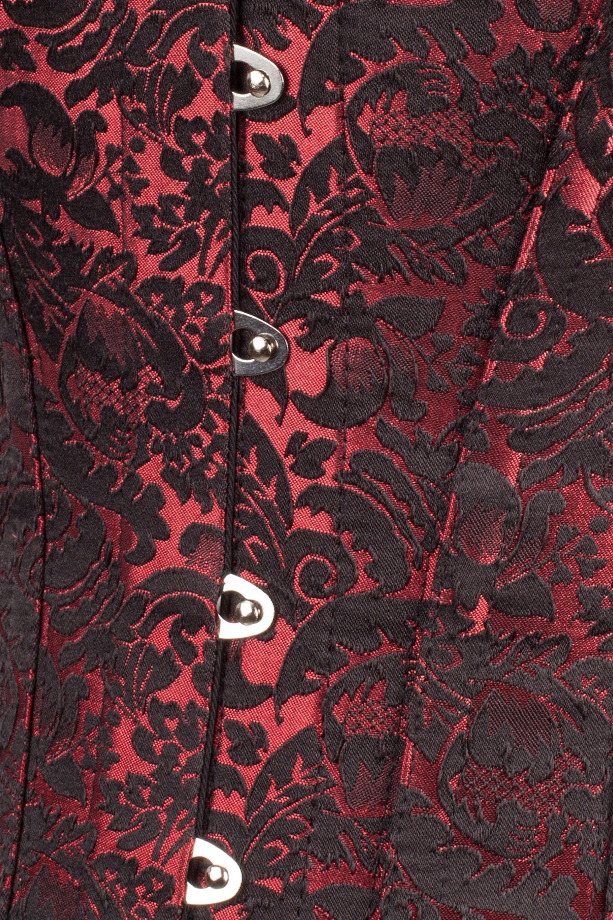 Long Red Brocade Pattern Corset With Hip Gores