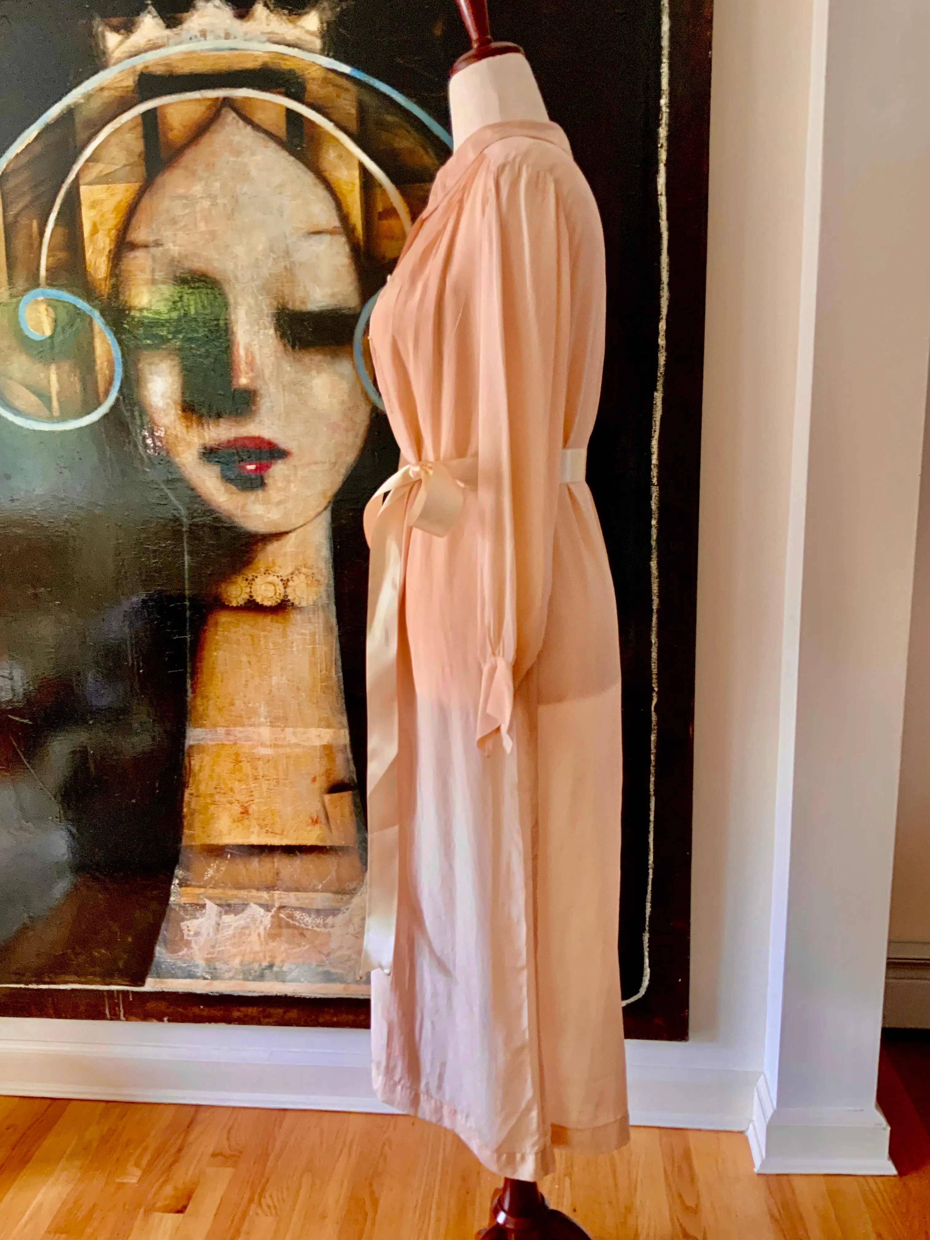 Long Sleeve Silk Nightgown Embroidered - 20s - 20X