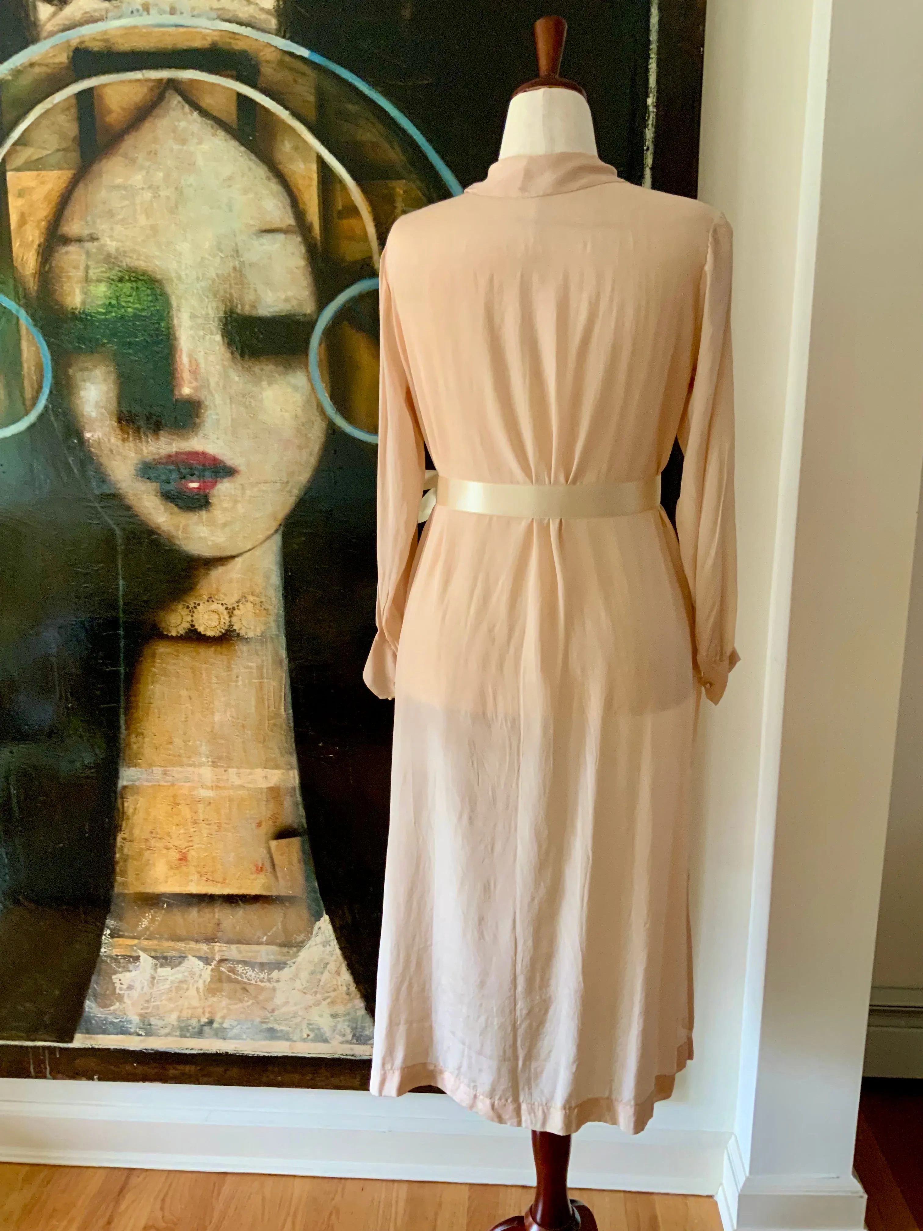 Long Sleeve Silk Nightgown Embroidered - 20s - 20X