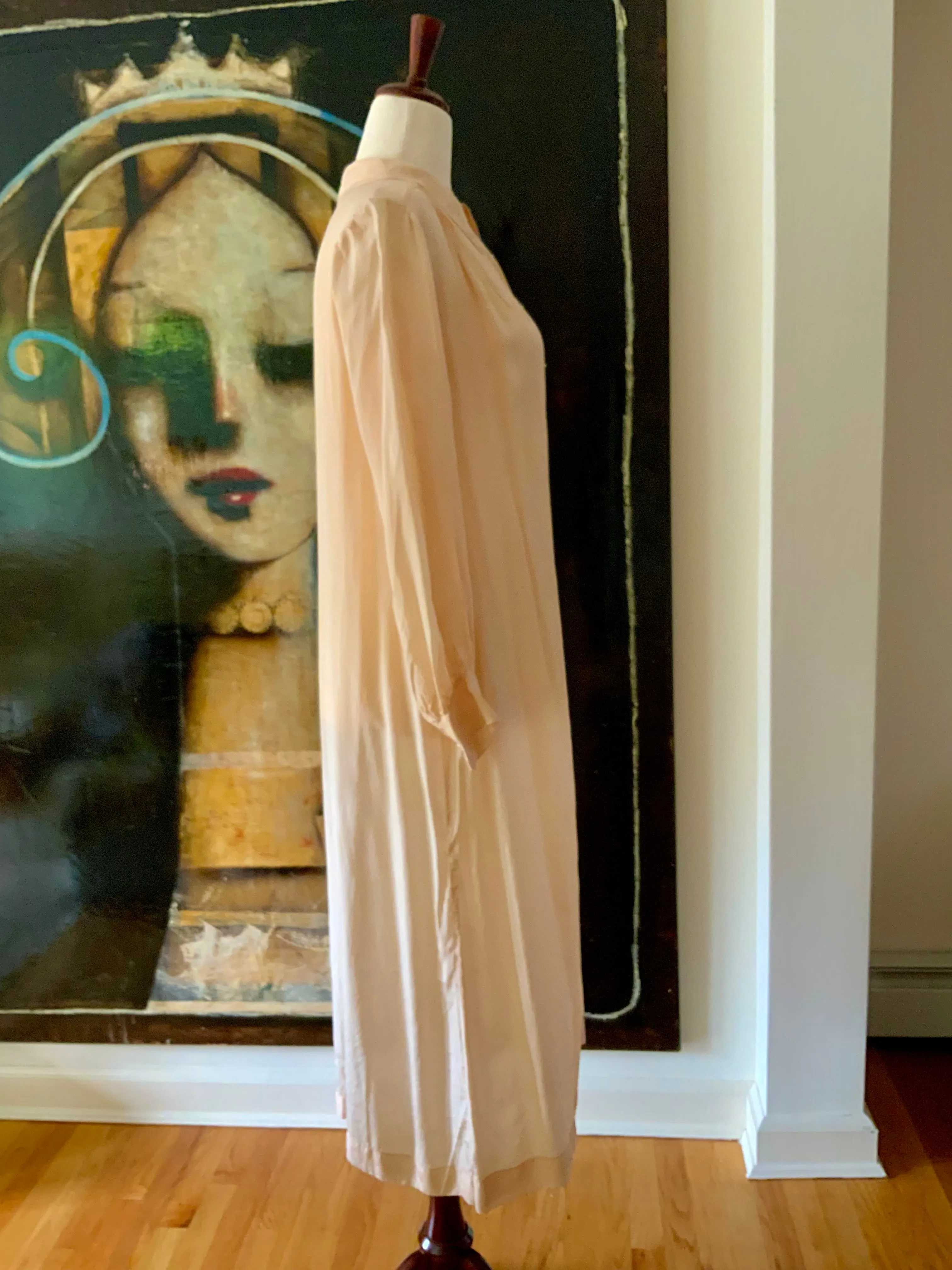 Long Sleeve Silk Nightgown Embroidered - 20s - 20X