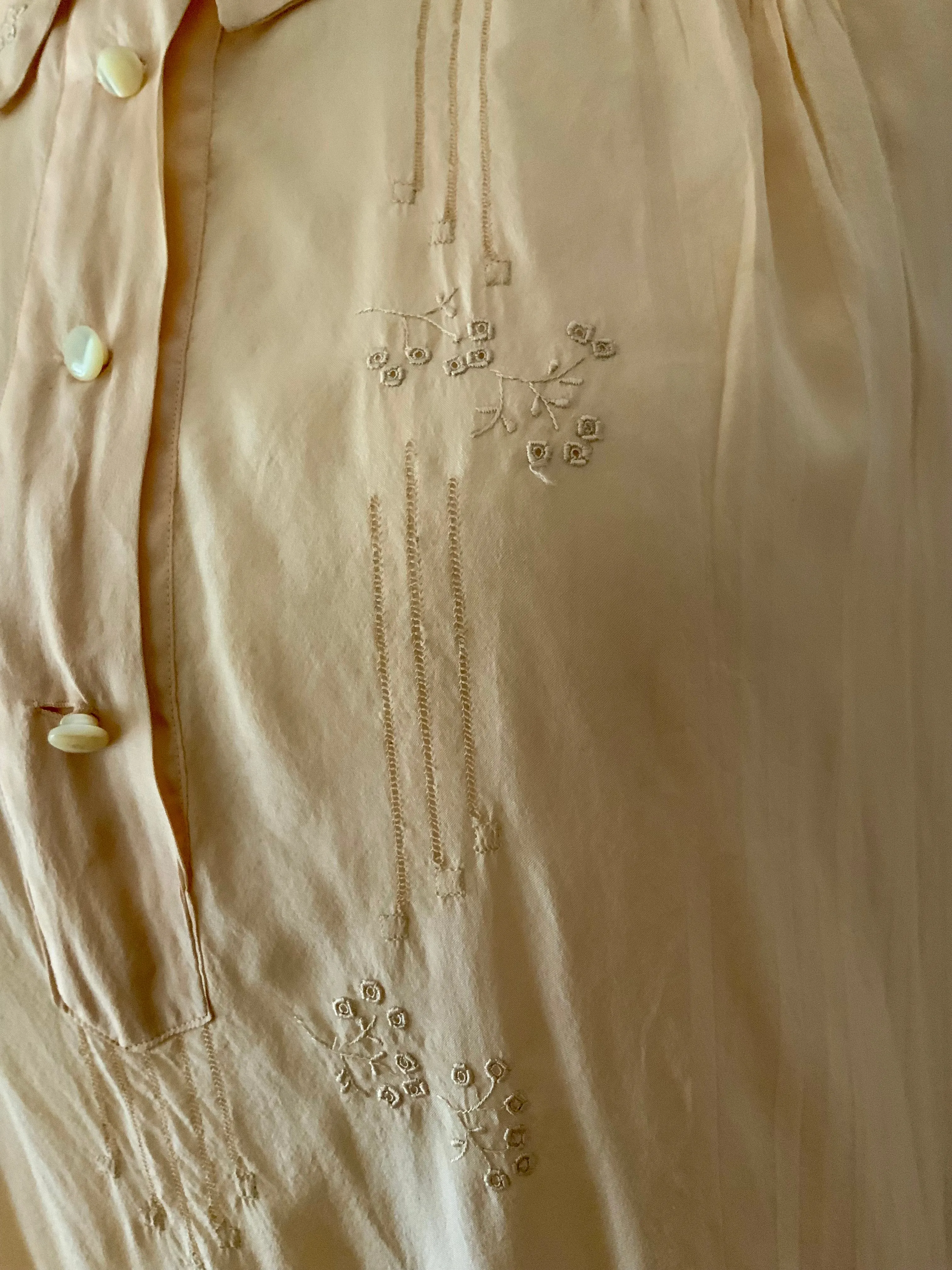 Long Sleeve Silk Nightgown Embroidered - 20s - 20X