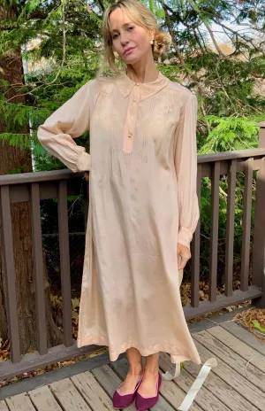 Long Sleeve Silk Nightgown Embroidered - 20s - 20X