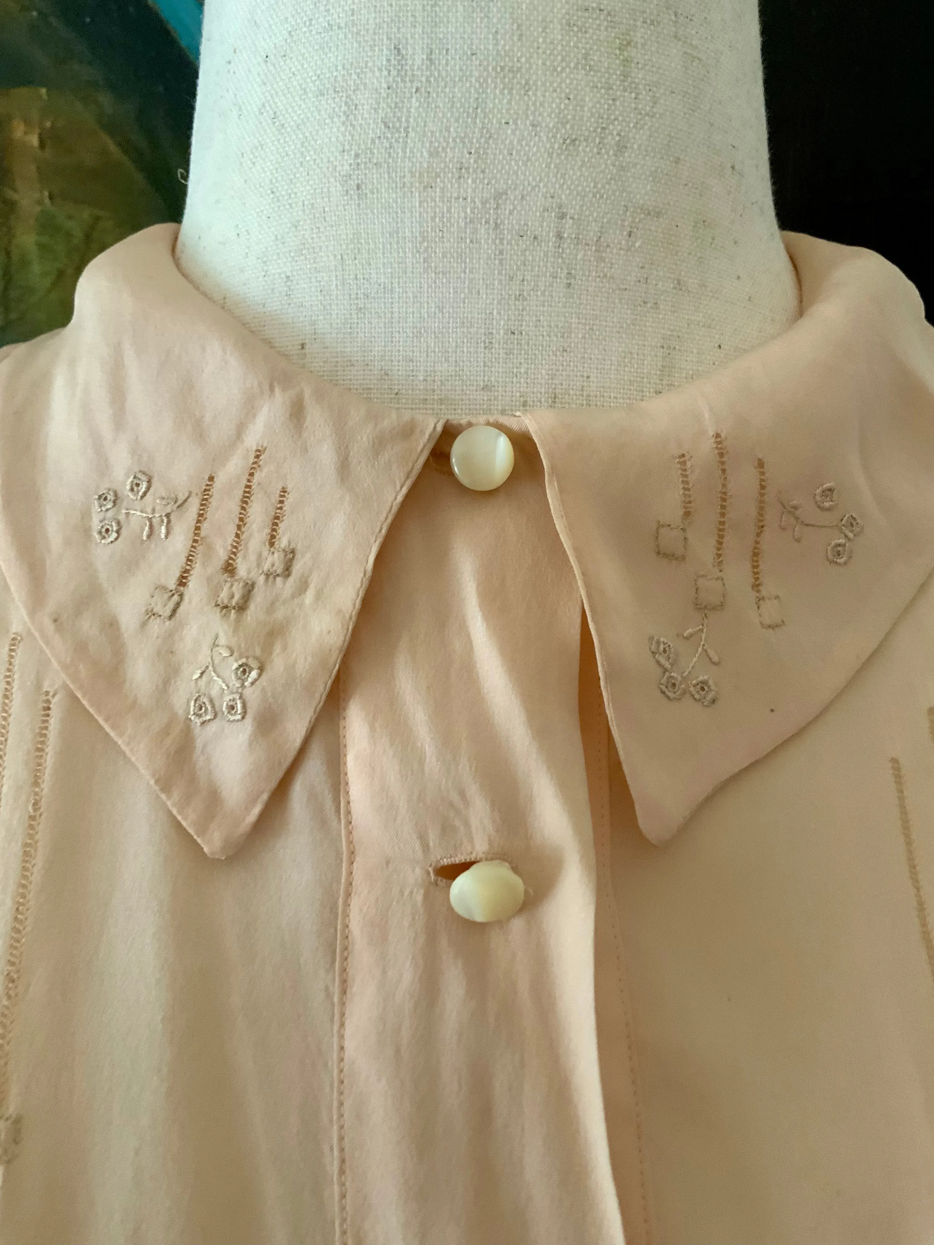 Long Sleeve Silk Nightgown Embroidered - 20s - 20X