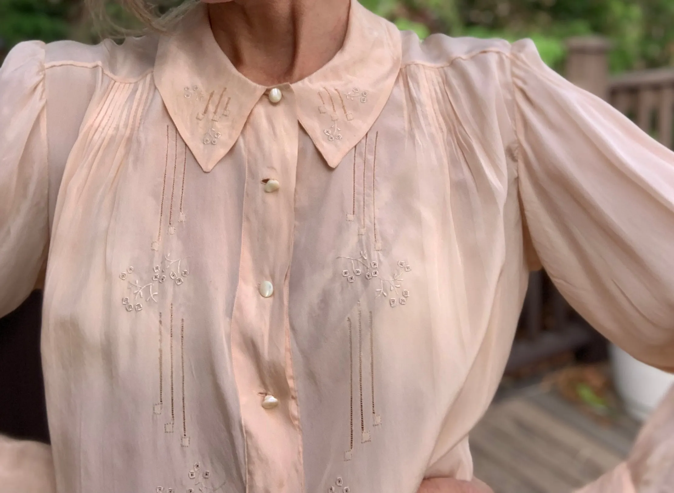 Long Sleeve Silk Nightgown Embroidered - 20s - 20X