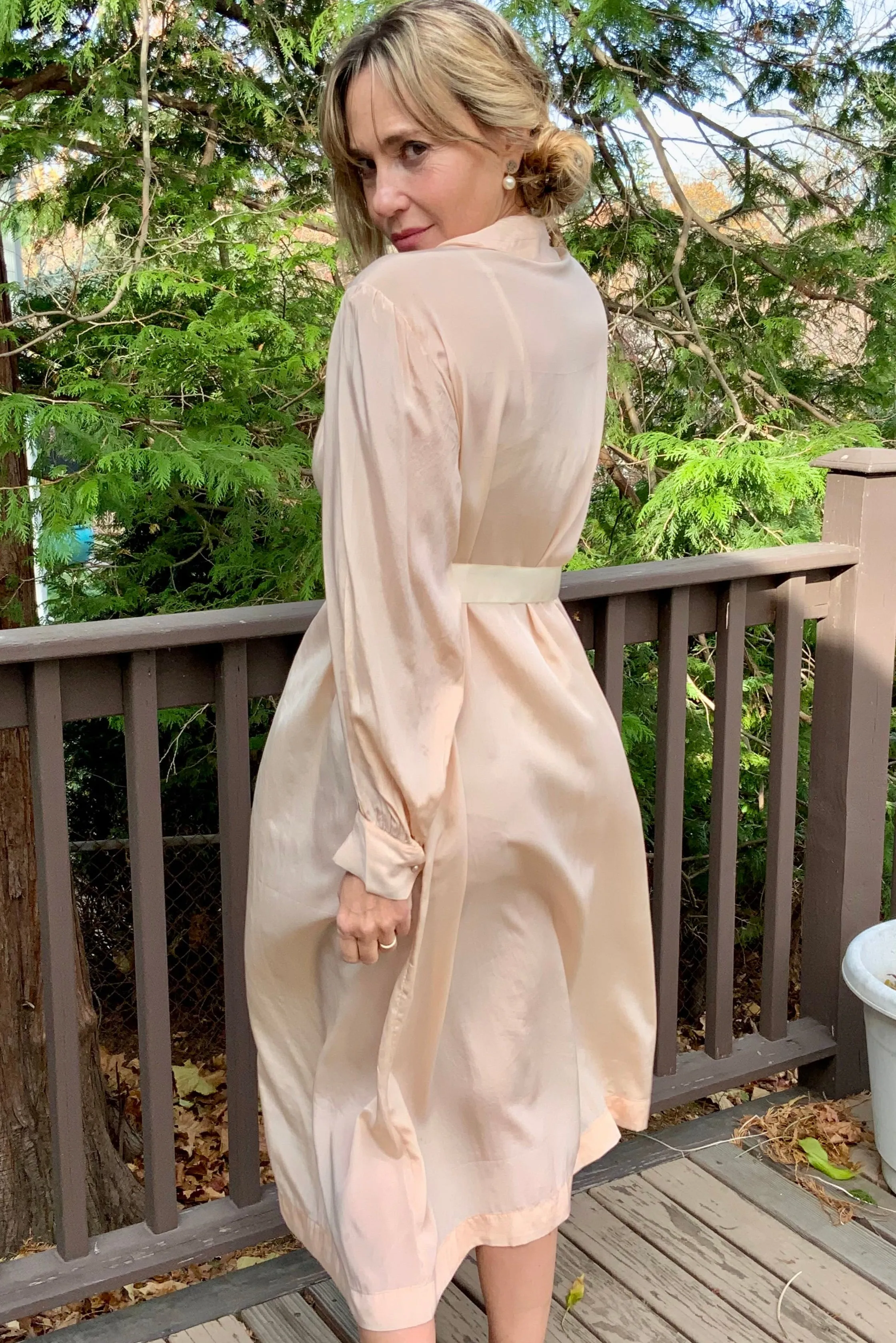Long Sleeve Silk Nightgown Embroidered - 20s - 20X