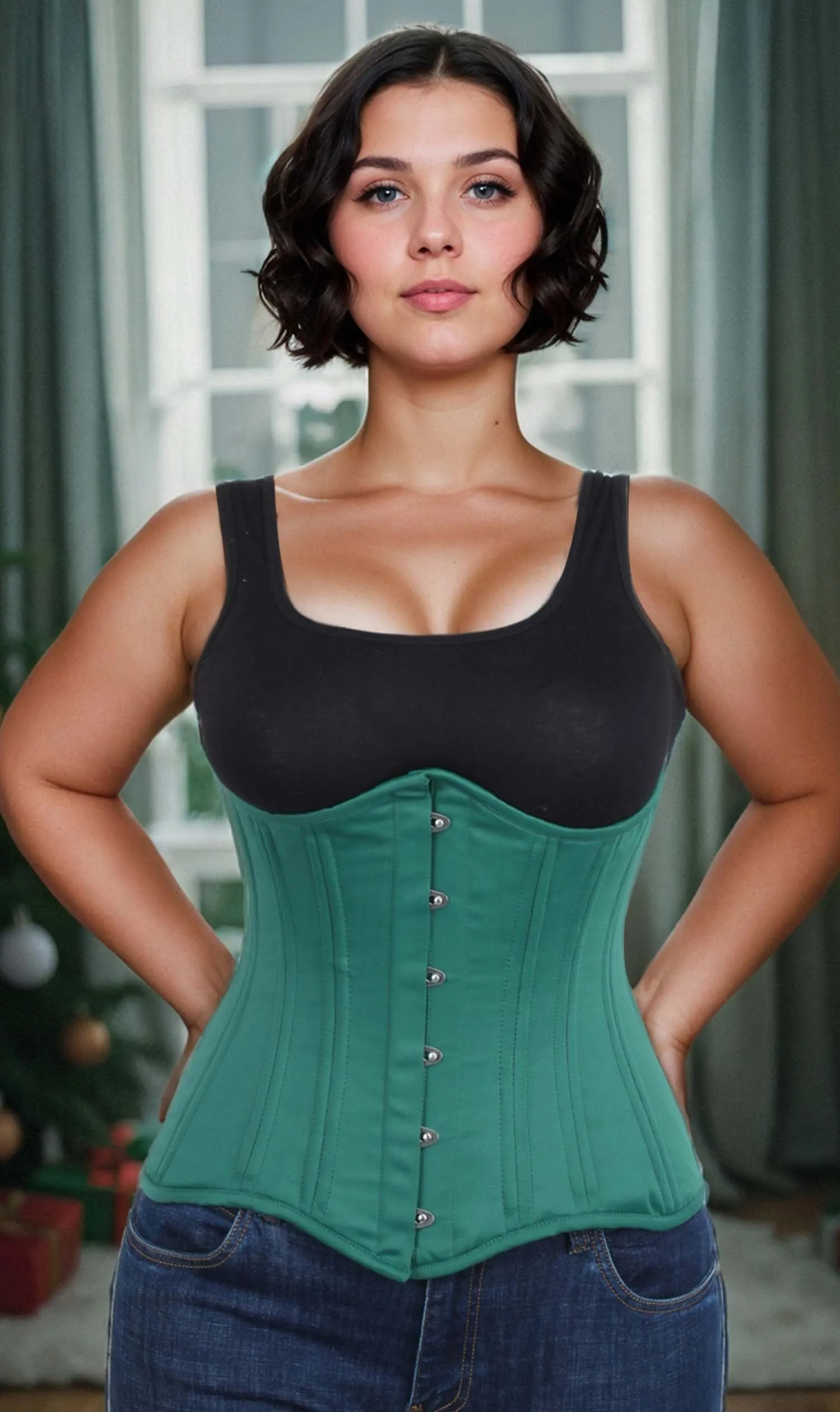 Long Underbust Green Taffeta Corset