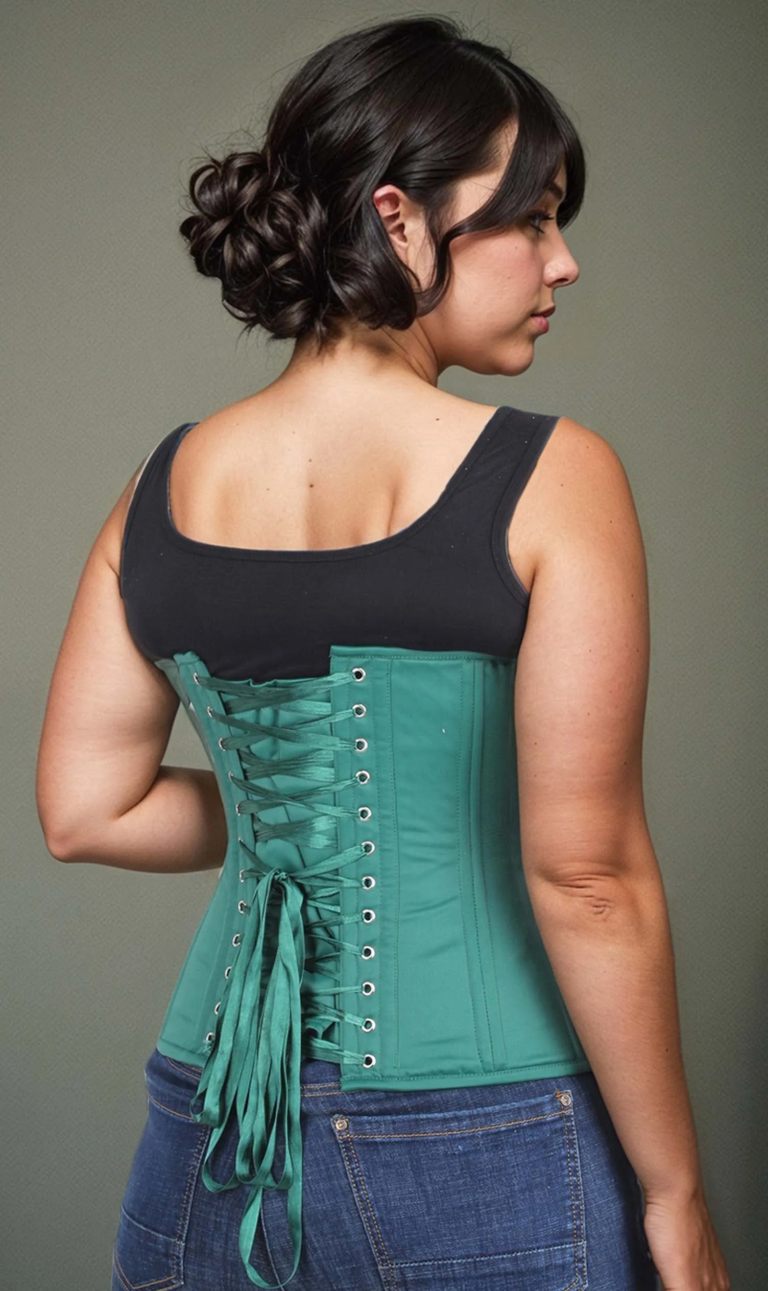 Long Underbust Green Taffeta Corset