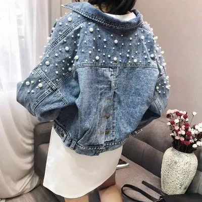 Loose Slim Looking Spring and Autumn Short Large-Size Denim Jacket