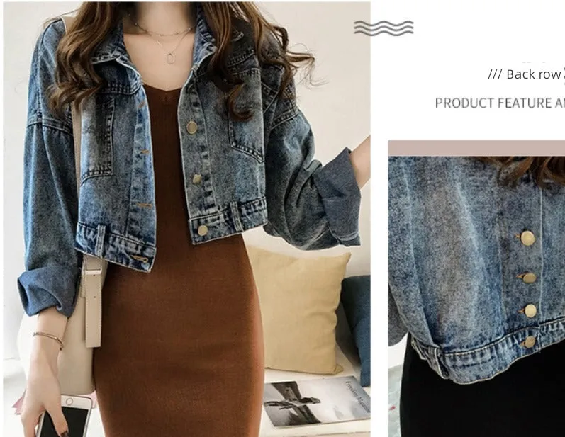 Loose Slim Looking Spring and Autumn Short Large-Size Denim Jacket