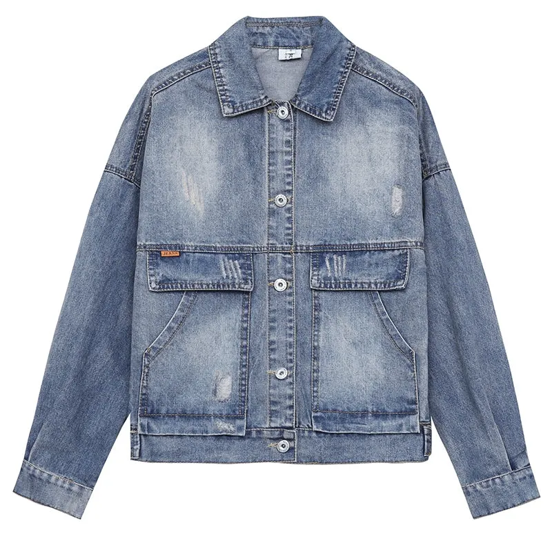 Loose Slim Looking Spring and Autumn Short Large-Size Denim Jacket