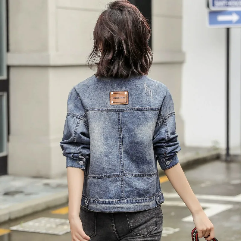 Loose Slim Looking Spring and Autumn Short Large-Size Denim Jacket