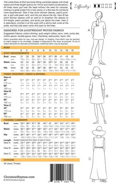Lottie Dress & Shirt Pattern --- Christine Haynes
