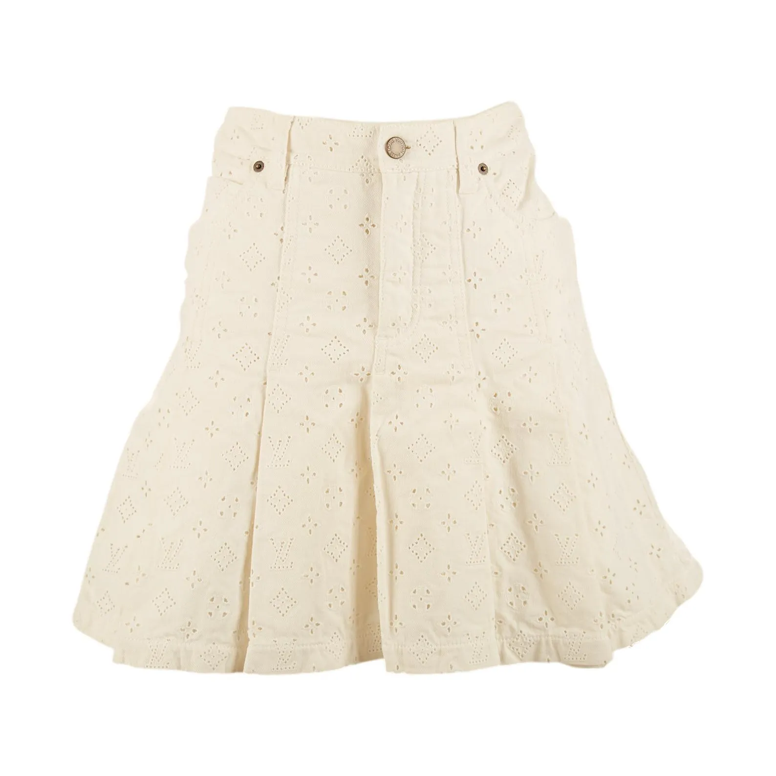 Louis Vuitton White Denim Monogram Skirt