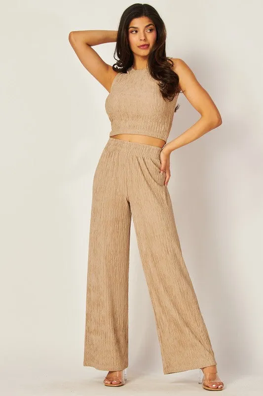 Love Poem Crinkle Textured Wide Leg Pants