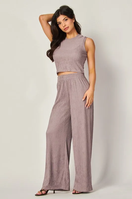 Love Poem Crinkle Textured Wide Leg Pants