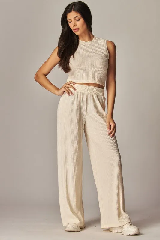 Love Poem Crinkle Textured Wide Leg Pants