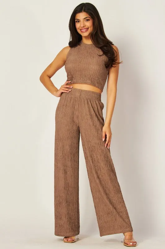 Love Poem Crinkle Textured Wide Leg Pants