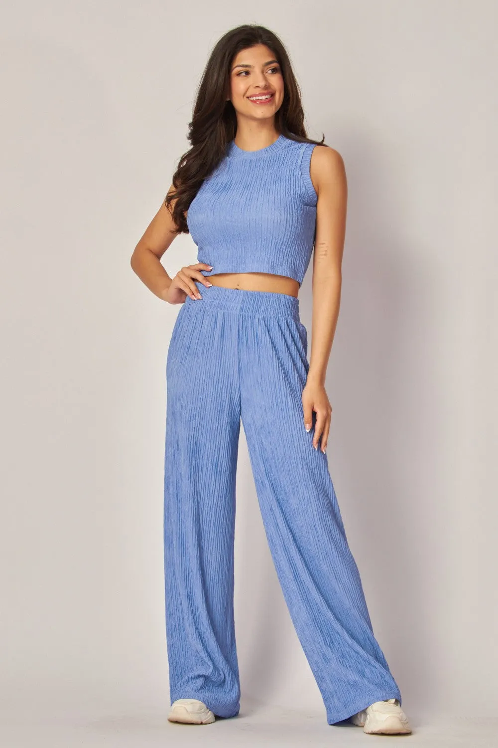 Love Poem Crinkle Textured Wide Leg Pants