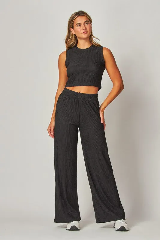 Love Poem Crinkle Textured Wide Leg Pants